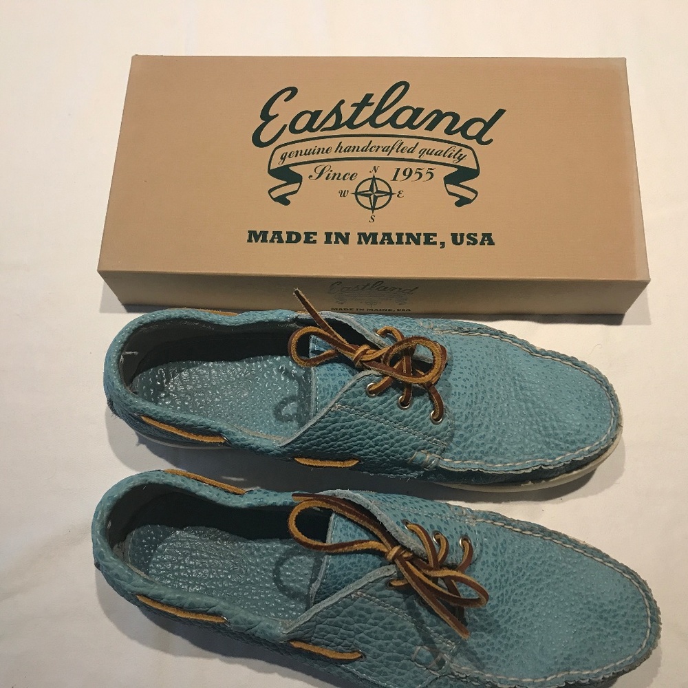 Eastland turquoise boat shoes, size 12, made in Maine